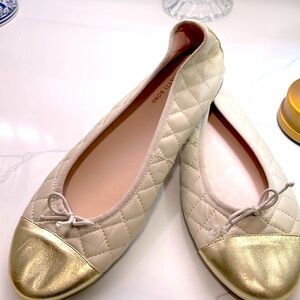 Gold cap toe quilted ballet slippers